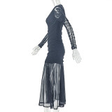 Solid Color Ruched Long Sleeve Maxi Dress GJYO-JD303290