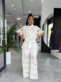 Hollow Out Lace Tie Up Two Piece Pant Set NY-3793