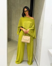 Irregular Slash Shoulder Tops Two Piece Pants Set GQZF-SH6585