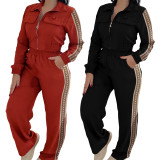 Zipper Jacket And Patchwork Webbing Pants Two-Piece Set OMY-12021
