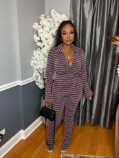 Stripe Long Sleeve Two Piece Pants Set OY-6533