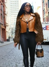 Patchwork Fur Faux Leather Short Jacket ZSD-0772