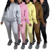 Fleece-Lined Sweatshirt Solid Color Two-Piece Pants Set AIL-340