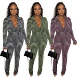 Stripe Long Sleeve Two Piece Pants Set OY-6533