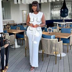 Contrast Color Pockets Tie Up Two Piece Pants Set GQZF-SH5496