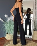 Solid Color Wrap Chest Micro Flare Jumpsuit GSZE-ST24265