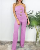 Solid Color Wrap Chest Micro Flare Jumpsuit GSZE-ST24265