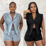 Plus Size Washed Denim Romper NY-5018