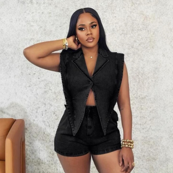 Plus Size Washed Denim Romper NY-5018