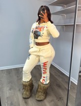 Letter Print Hooded Coats Two Piece Pants Set GFCF-1423