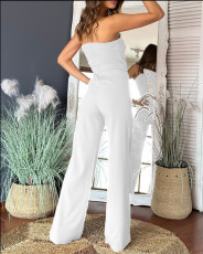 Solid Color Wrap Chest Micro Flare Jumpsuit GSZE-ST24265