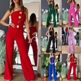 Solid Color Wrap Chest Micro Flare Jumpsuit GSZE-ST24265