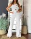 Solid Color Wrap Chest Micro Flare Jumpsuit GSZE-ST24265