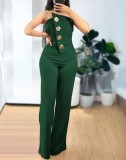 Solid Color Wrap Chest Micro Flare Jumpsuit GSZE-ST24265