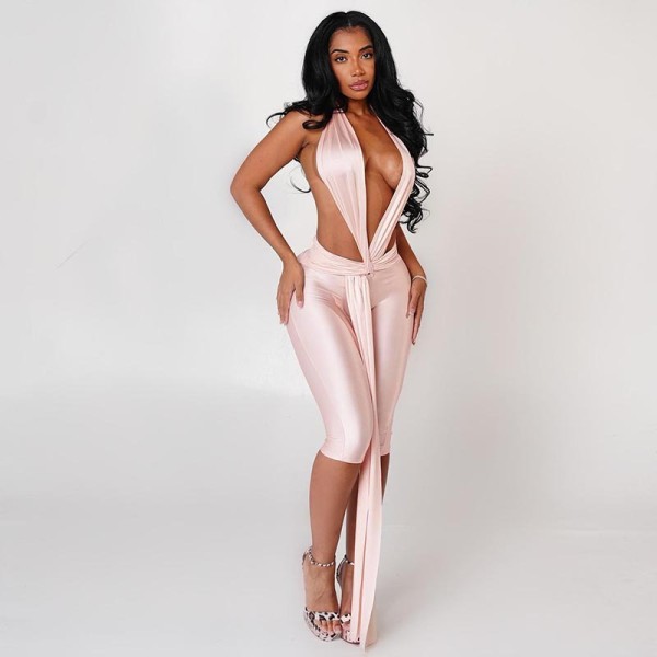 Glossy Sexy Halter-Neck Backless Tight Romper GSBD-D25JP401