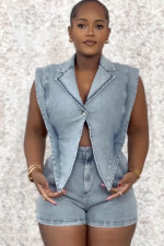 Plus Size Washed Denim Romper NY-5018