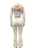 Letter Print Hooded Coats Two Piece Pants Set GFCF-1423