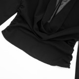 Deep V-Neck Chiffon Mesh Long-Sleeve Blouse MXBF-J25TP327