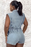 Plus Size Washed Denim Romper NY-5018