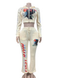 Letter Print Hooded Coats Two Piece Pants Set GFCF-1423