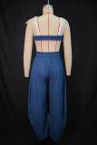 Fashion Sexy Patchwork Strappy Crop Top And Wide-Leg Pants Suit GANY-LB1711