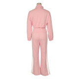 Sport Patchwork Color Block Coat Pants Suit AIL-333