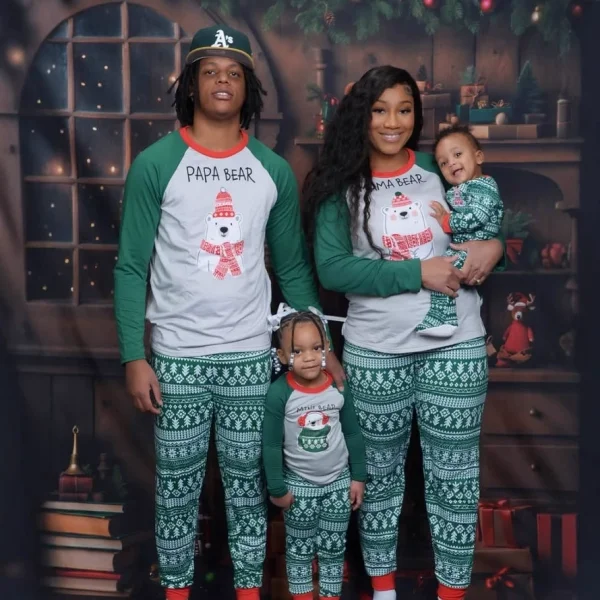 Christmas Letter Print Matching Family Long-Sleeve Pajama Set GSGS-0759