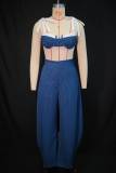 Fashion Sexy Patchwork Strappy Crop Top And Wide-Leg Pants Suit GANY-LB1711