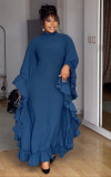Plus Size Fashion Half-High Neck Batwing Sleeve Ruffled Dress GANY-LB1864