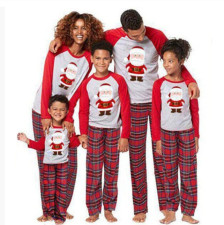 Santa Claus Print Matching Family Plaid Pajamas Set  GSGS-0823