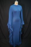 Plus Size Fashion Half-High Neck Batwing Sleeve Ruffled Dress GANY-LB1864