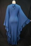Plus Size Fashion Half-High Neck Batwing Sleeve Ruffled Dress GANY-LB1864