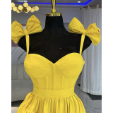 Bow-Tie Sling V-Neck Ruffled Maxi Dress GANY-LB484