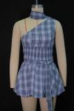 Off Shoulder Halterneck Plaid Skirt Two Piece Set GANY-LB1899