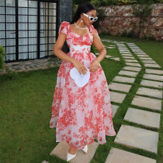 Print Sling Tie Up Maxi Dress GANY-LB1327