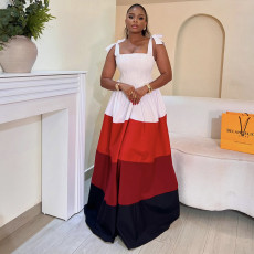 Bow-Tie Straps Color-Blocked Maxi Dress GANY-LB888