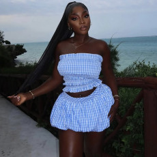 Sexy Stripe Wrap Chest Two Piece Skirts Set GANY-LB1500