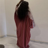 Lace Patchwork V Neck Stripe Maxi Dress GANY-LB1329