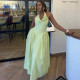 Halterneck V Neck Solid Color Maxi Dress GANY-LB1290