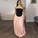 Wrap Chest Color Block Pleated Maxi Dress GANY-LB1001
