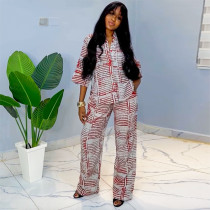 3/4 Sleeve Print Shirt Two Piece Pants Set GANY-LB1058