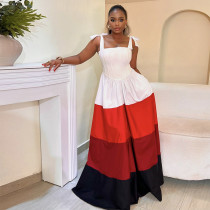 Bow-Tie Straps Color-Blocked Maxi Dress GANY-LB888