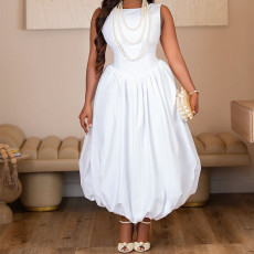 Sleeveless Solid Color Puffy Dress GANY-LB816