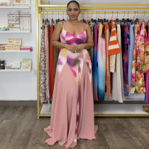 V Neck Sling Print Backless Maxi Dress GANY-LB1193