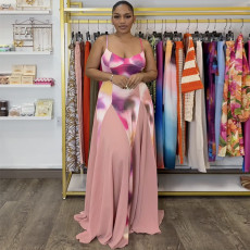 V Neck Sling Print Backless Maxi Dress GANY-LB1193