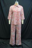 3/4 Sleeve Print Shirt Two Piece Pants Set GANY-LB1058