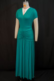 Short Sleeve V Neck Pleated Split Maxi Dress GANY-LB1587