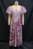 Square Neck Bubble Sleeve Print Maxi Dress GANY-LB1076
