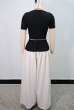 Short Sleeve Tops Wide Leg Pants 2 Piece Set GANY-LB1146