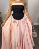 Wrap Chest Color Block Pleated Maxi Dress GANY-LB1001